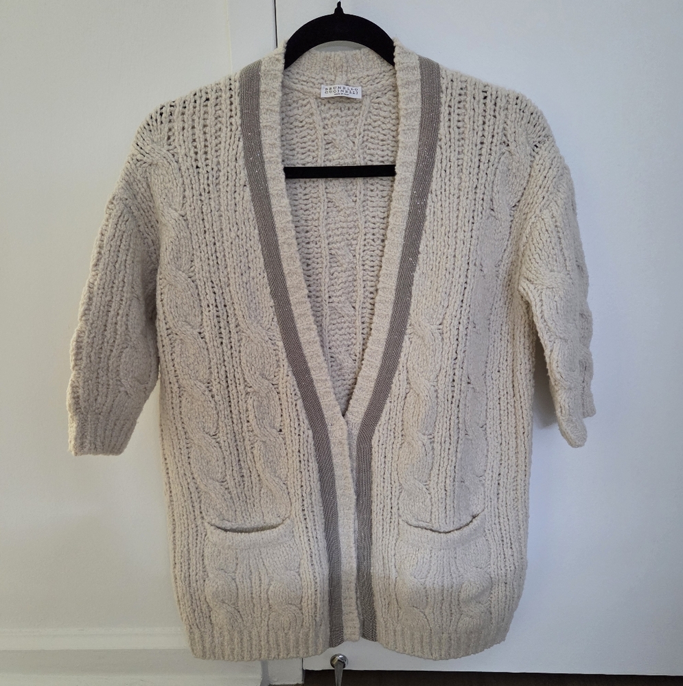 Brunello Cucinelli Cream Cable Knit Women's Sweater Size S